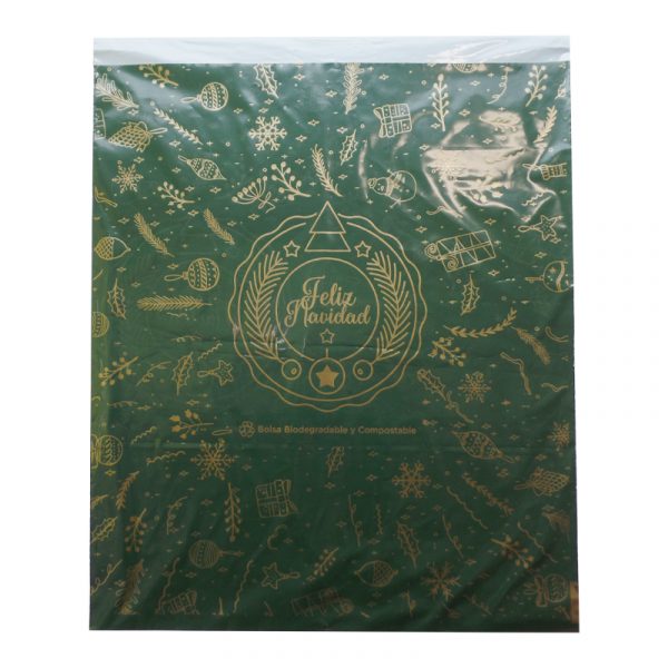 BOLSA NAVIDEÑA PARA COURIER COMPOSTABLE VERDE 45 X 52 CM 200 UND.